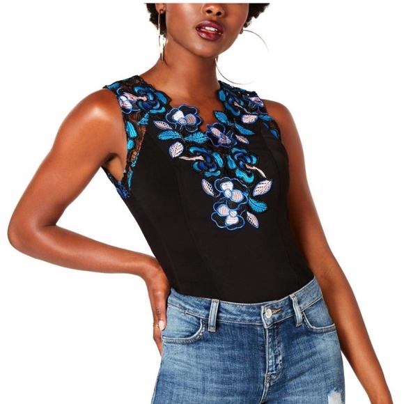 Guess Tops - Guess Womens Midnight Magic Bodysuit Embroidered S